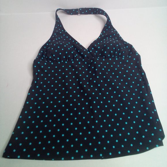 Speedo Tankini Swim Top 8 Halter Polka Dot Black Teal - Picture 1 of 10